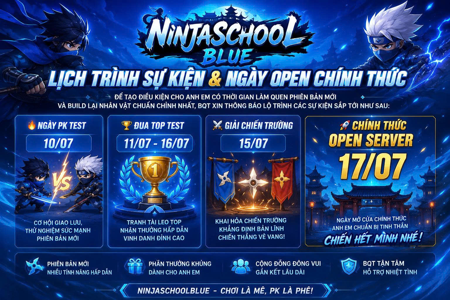 NINJA SCHOOL BLUE CHÍNH THỨC CÔNG BỐ LỘ TRÌNH SỰ KIỆN & NGÀY OPEN SERVER!